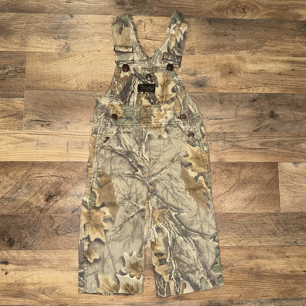 VTG Liberty Realtree Hardwoods‎ Camo Overalls YOUTH Green Brown Camping